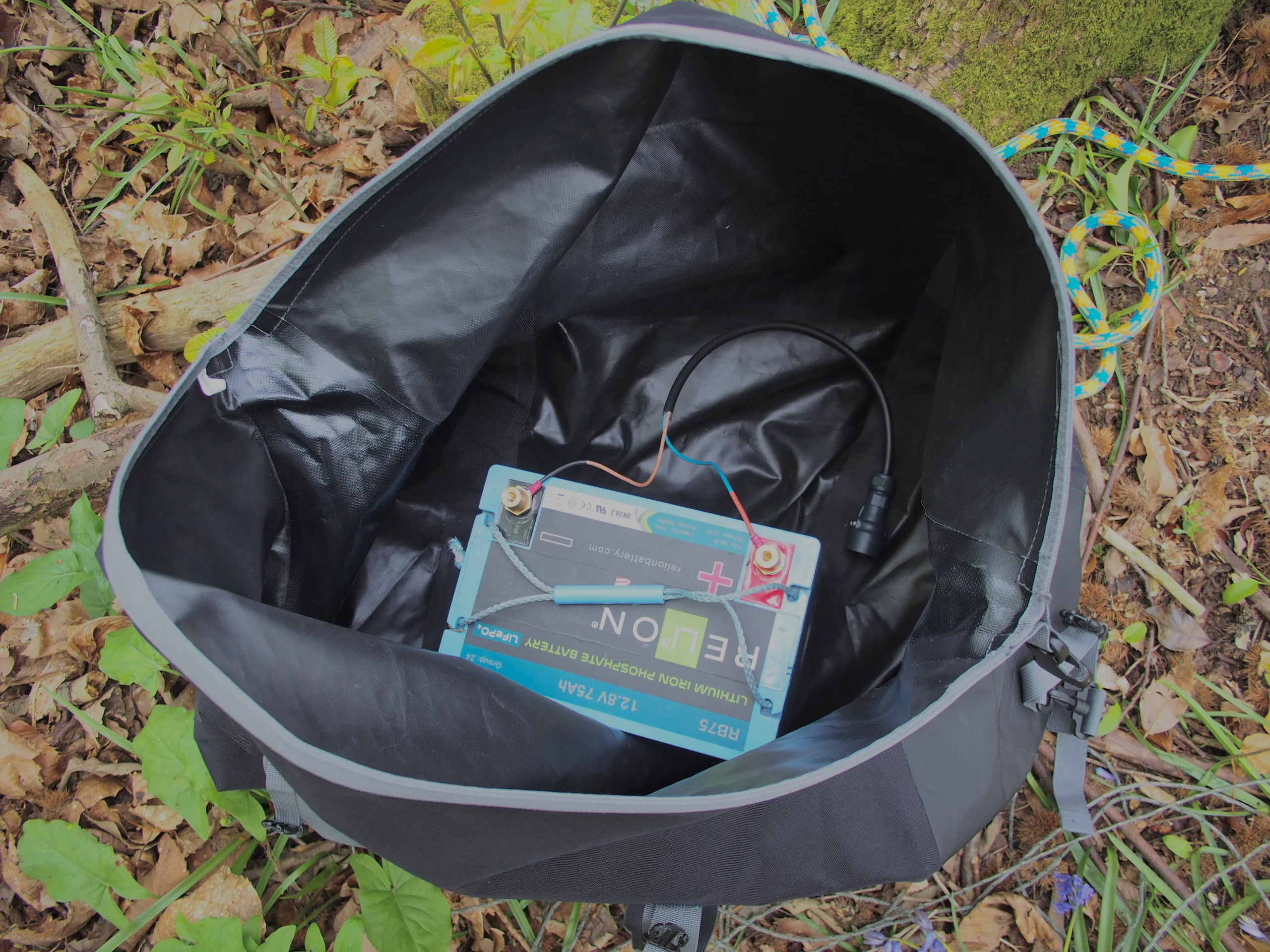 Leisure battery in a waterproof bag