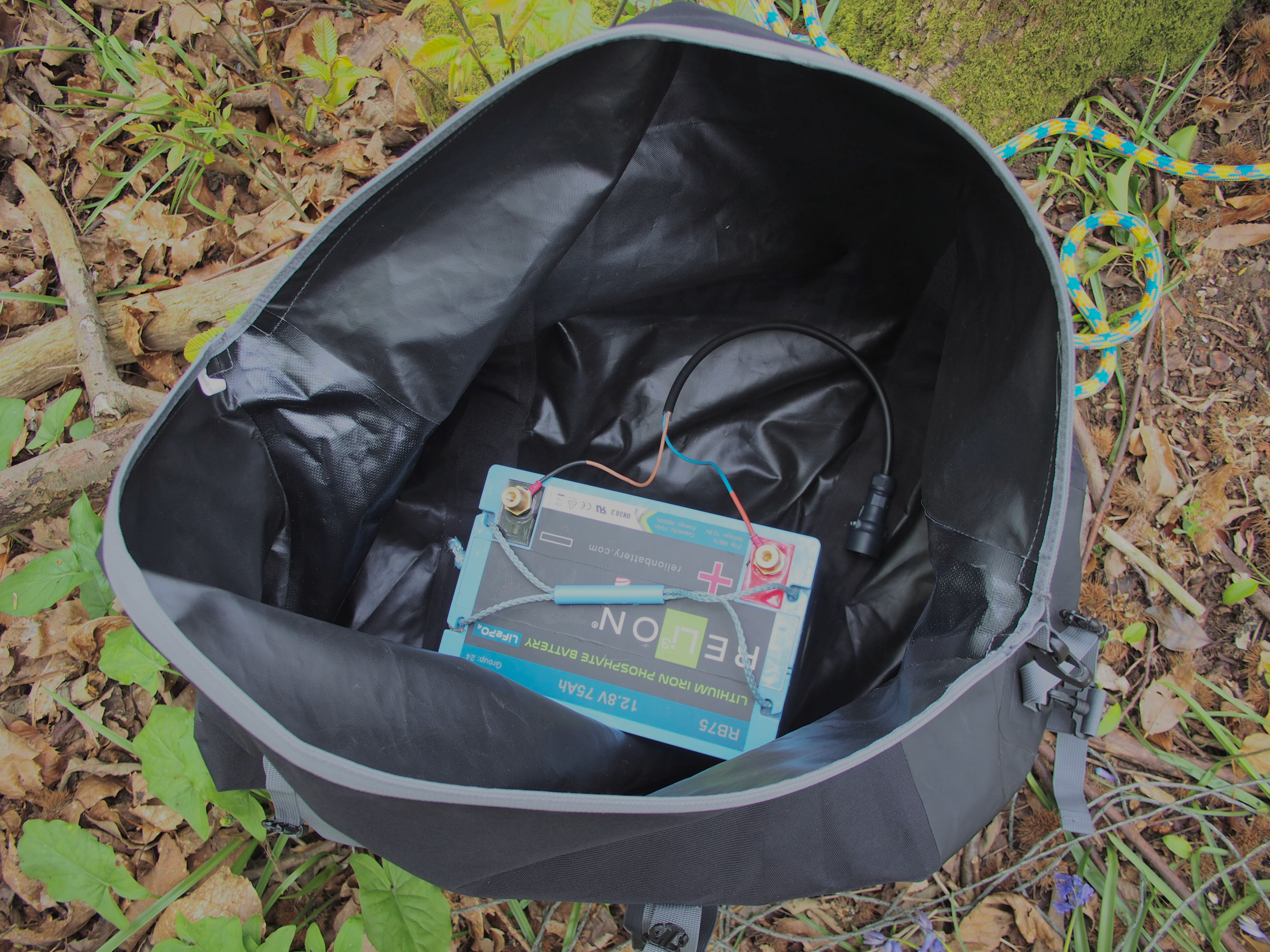 Leisure battery in a waterproof bag